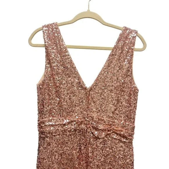 Belle Badgley Mischka Rose Gold Sequin Formal Evening Gown - Picture 7 of 10